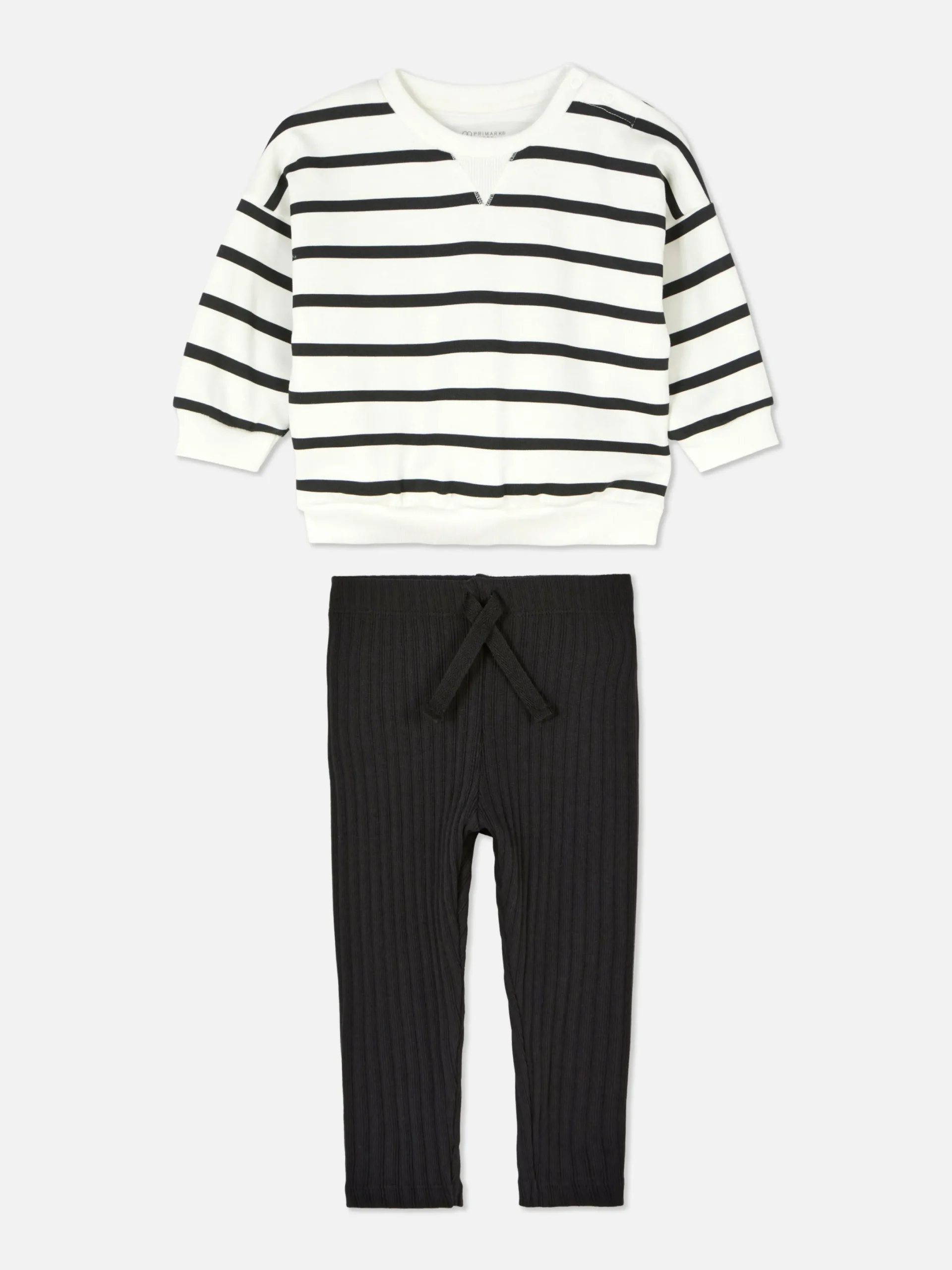 Sets Und Outfits|Primark Gestreiftes Sweatshirt Und Gerippte Leggings Im Set Schwarz