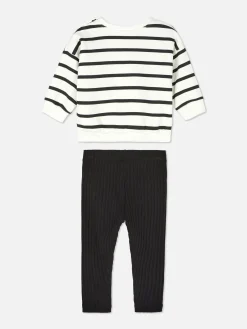 Sets Und Outfits|Primark Gestreiftes Sweatshirt Und Gerippte Leggings Im Set Schwarz