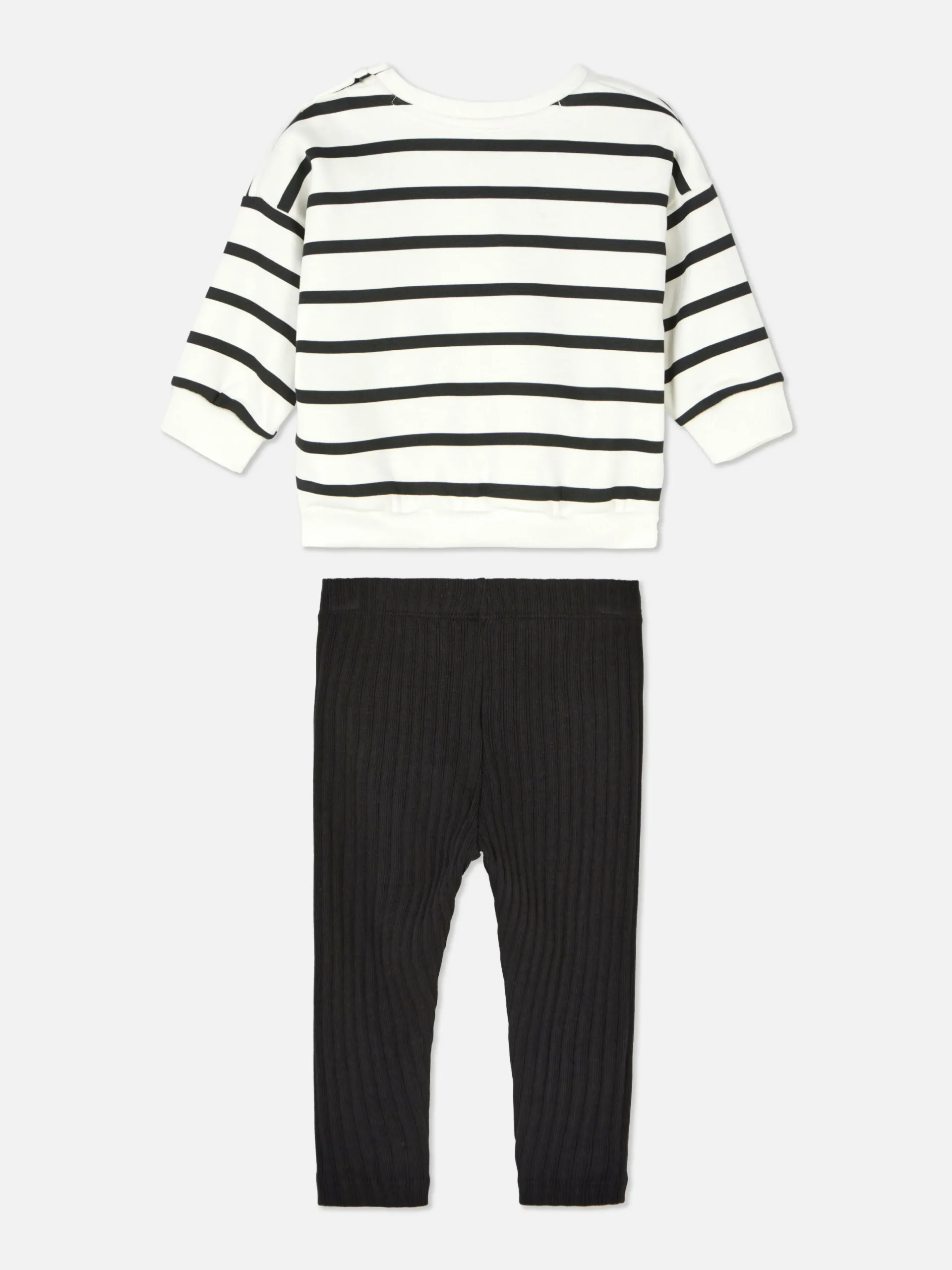 Sets Und Outfits|Primark Gestreiftes Sweatshirt Und Gerippte Leggings Im Set Schwarz