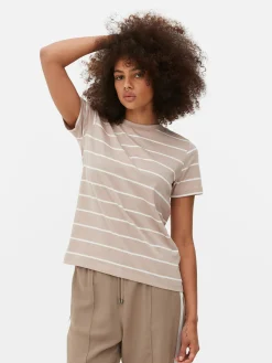 Tops Und T-Shirts|Primark Gestreiftes T-Shirt Mit Rundhalsausschnitt Braun