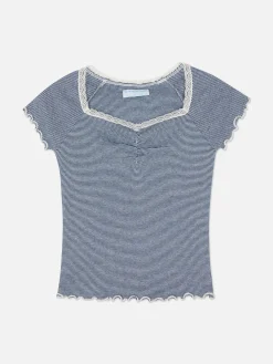 Tops Und T-Shirts|Primark Gestreiftes T-Shirt Mit Spitzenbesatz Multi