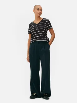 Tops Und T-Shirts|Primark Gestreiftes T-Shirt Mit V-Ausschnitt Schwarz/Weiß