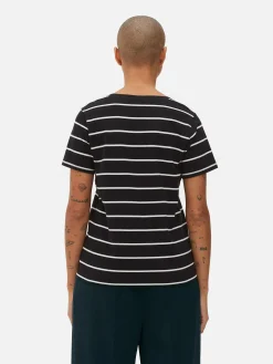 Tops Und T-Shirts|Primark Gestreiftes T-Shirt Mit V-Ausschnitt Schwarz/Weiß