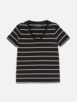 Tops Und T-Shirts|Primark Gestreiftes T-Shirt Mit V-Ausschnitt Schwarz/Weiß