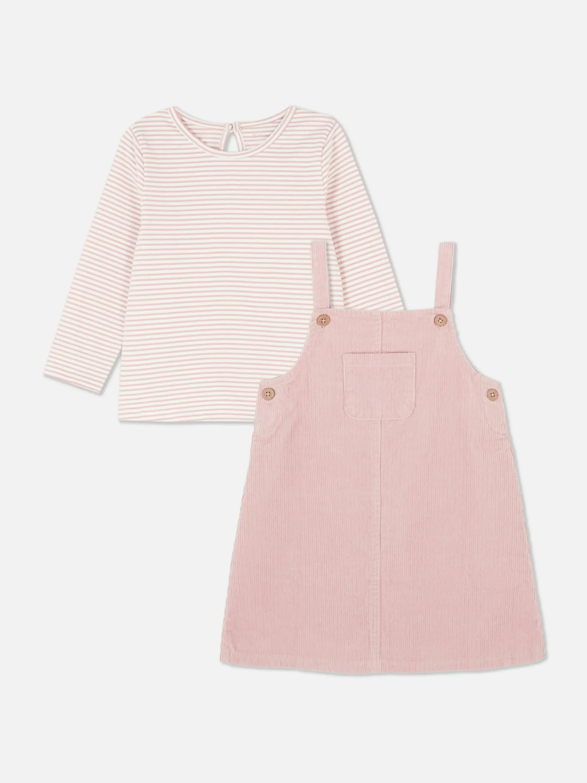 Sets Und Outfits|Primark Gestreiftes T-Shirt Und Cord-Trägerkleid Im Set Rosa