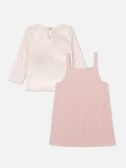 Sets Und Outfits|Primark Gestreiftes T-Shirt Und Cord-Trägerkleid Im Set Rosa
