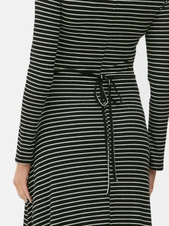 Kleider|Primark Gestreiftes Umstands-Midikleid Mit V-Ausschnitt Schwarz/Weiß