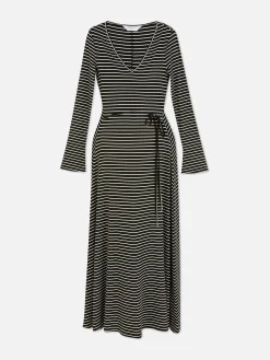 Kleider|Primark Gestreiftes Umstands-Midikleid Mit V-Ausschnitt Schwarz/Weiß