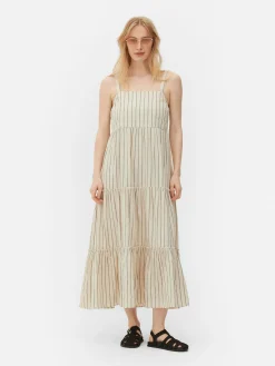 Kleider|Primark Gestuftes Maxikleid Mit Streifen Naturfarben