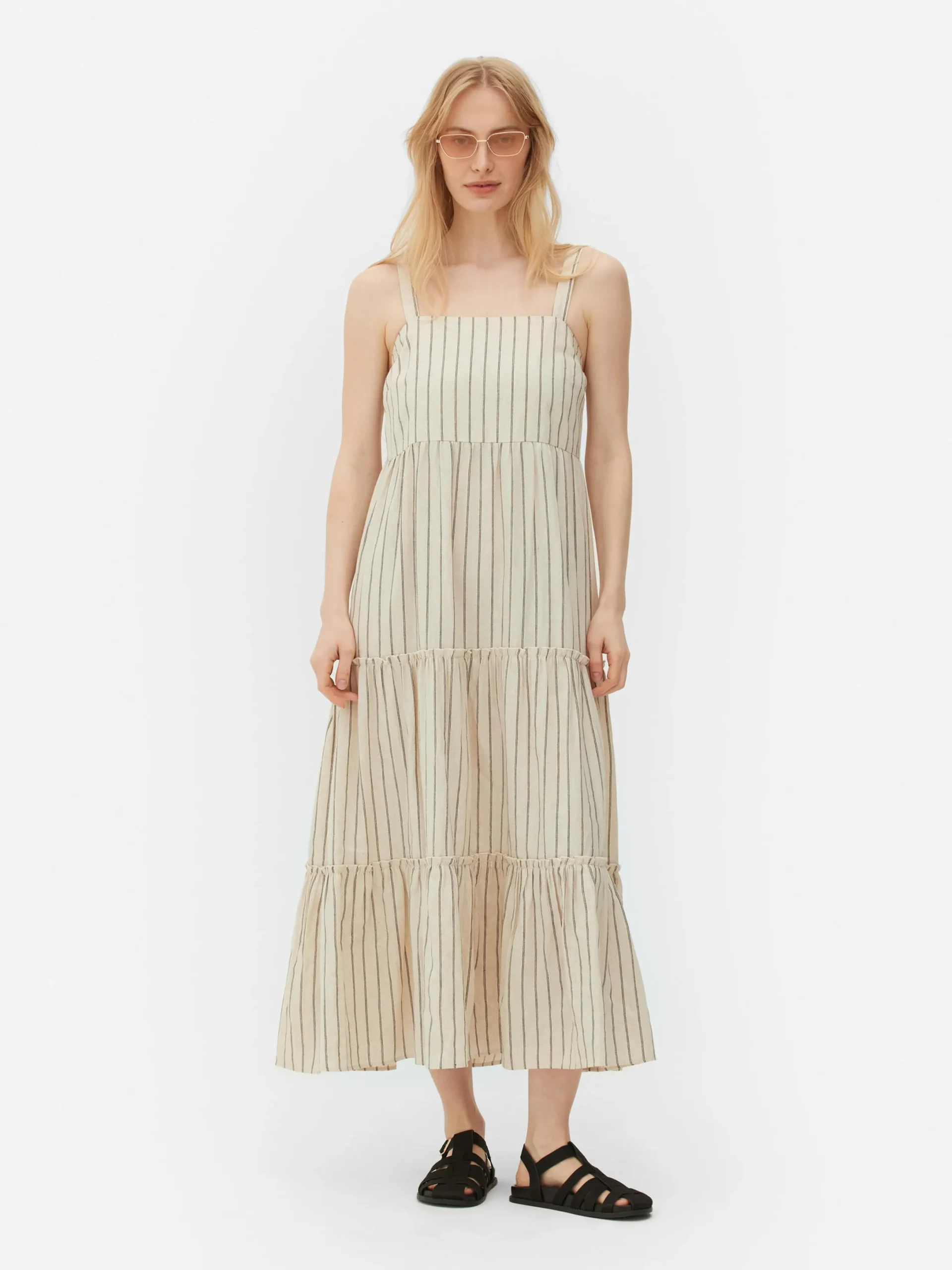 Kleider|Primark Gestuftes Maxikleid Mit Streifen Naturfarben