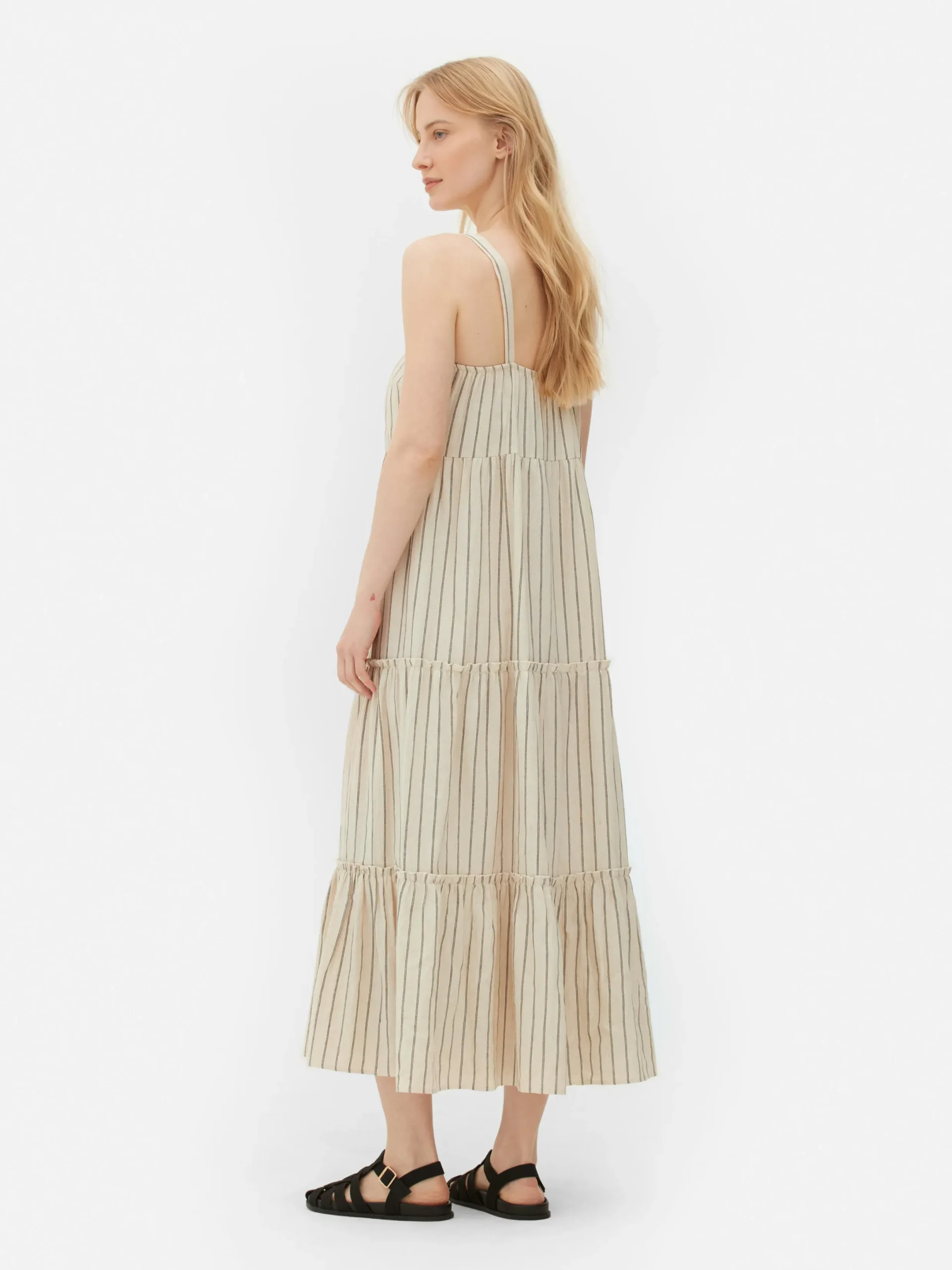 Kleider|Primark Gestuftes Maxikleid Mit Streifen Naturfarben