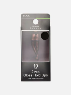 Strumpfhosen|Primark Glänzende Halterlose Strümpfe, 10 Den, 2er-Pack Schwarz