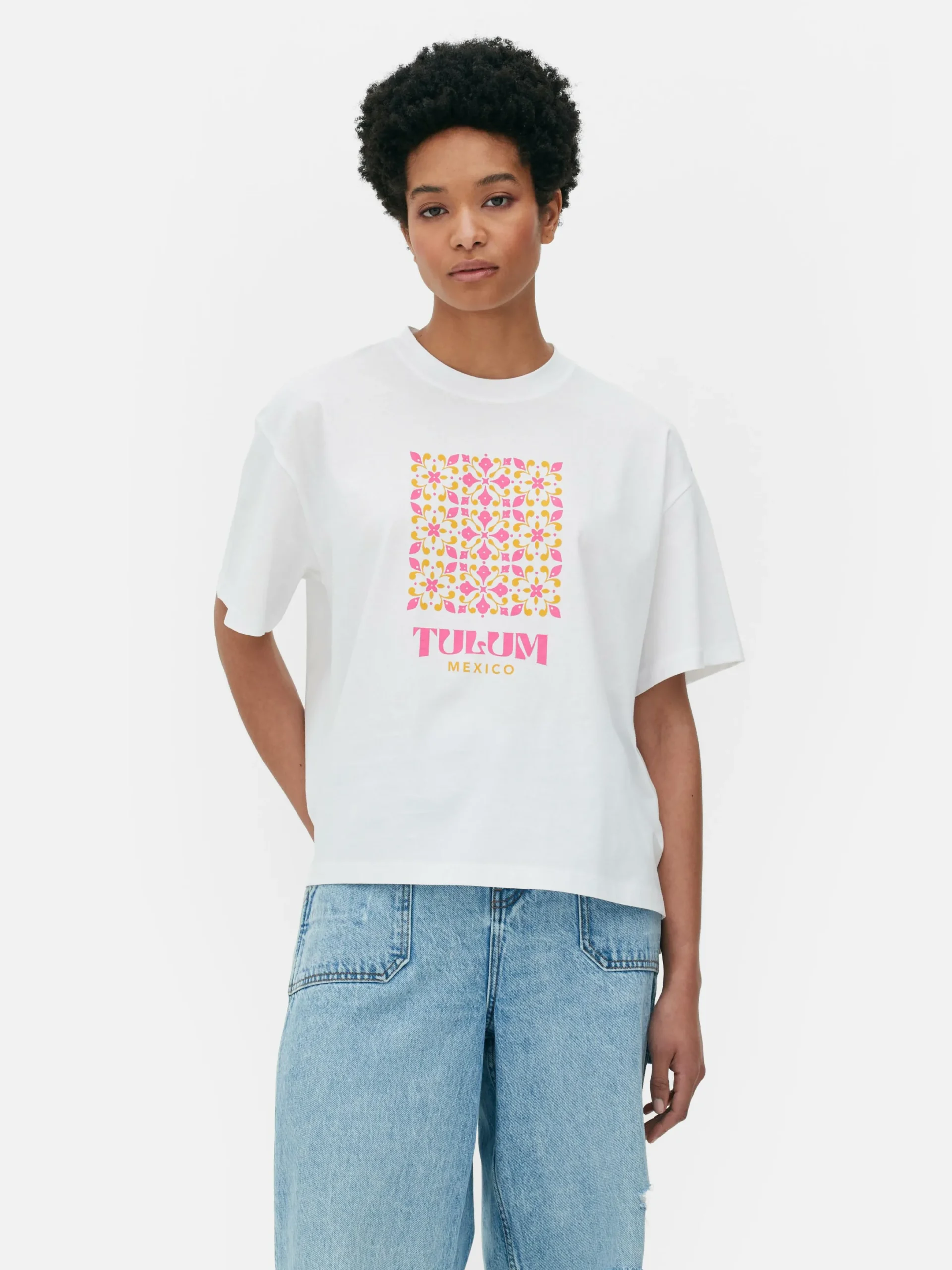 Tops Und T-Shirts|Primark Grafik-T-Shirt Mit Geradem Schnitt Weiß