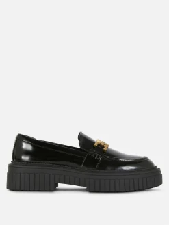 Flache Schuhe|Primark Grobe Loafer Mit Kettendetail Schwarz