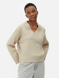 Pullover Und Cardigans|Primark Grober Strickpullover Mit V-Ausschnitt Hellbeige