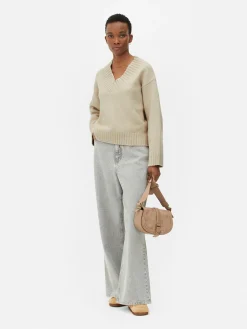 Pullover Und Cardigans|Primark Grober Strickpullover Mit V-Ausschnitt Hellbeige
