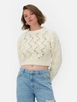 Pullover Und Cardigans|Primark Grobmaschiger „Rita Ora“ Strickpullover Mit Zopfmuster Elfenbeinfarben