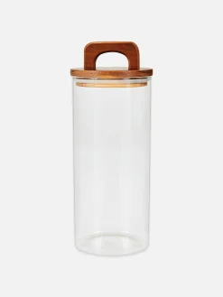 Geschirr|Primark Großer Glaskanister Mit Holzgriff Transparent