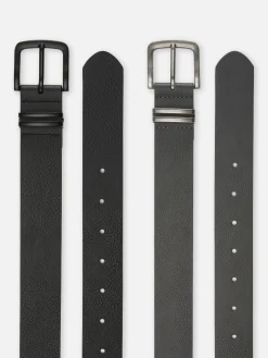 Gürtel|Primark Gürtel Aus Strukturiertem Kunstleder, 2er-Pack Schwarz