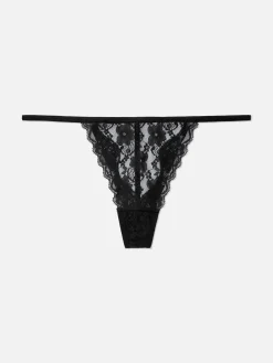Slips|Primark G-String-Tanga Mit Blumenspitze Schwarz