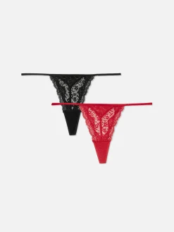 Slips|Primark G-String-Tangas Aus Spitze, 3er-Pack Dunkelrot