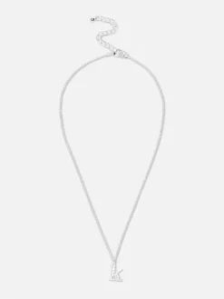 Schmuck|Primark Halskette Mit Initial-Anhänger Und Ziersteinen Weiß