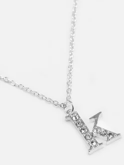 Schmuck|Primark Halskette Mit Initial-Anhänger Und Ziersteinen Weiß