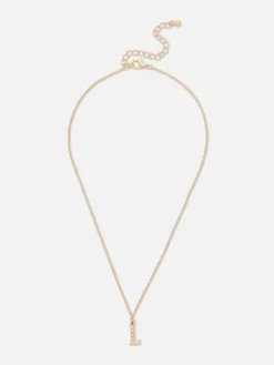 Schmuck|Primark Halskette Mit Initial-Anhänger Und Ziersteinen Gelb