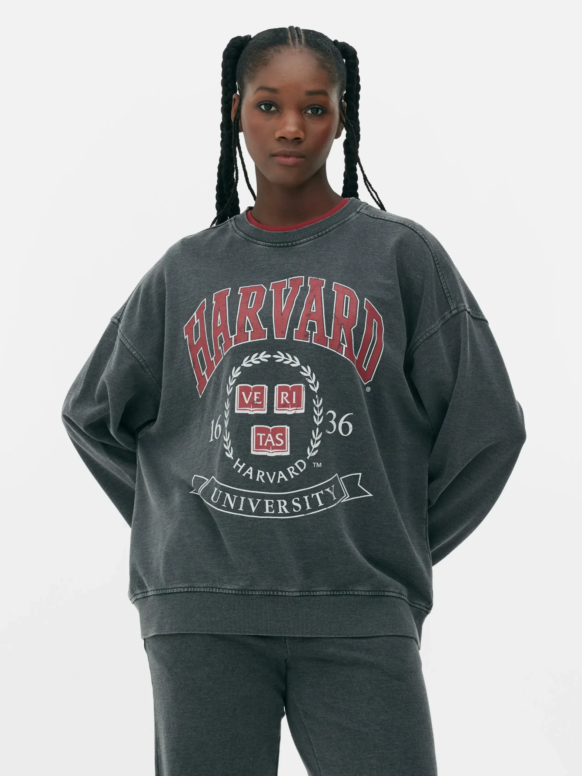 Hoodies Und Sweatshirts|Primark „Harvard“ Sweatshirt In Acid-Wash-Optik Anthrazitfarben