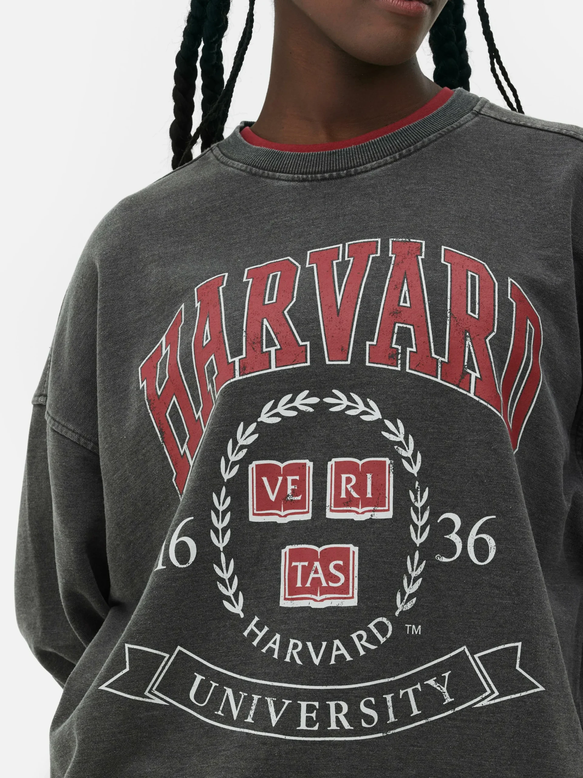 Hoodies Und Sweatshirts|Primark „Harvard“ Sweatshirt In Acid-Wash-Optik Anthrazitfarben