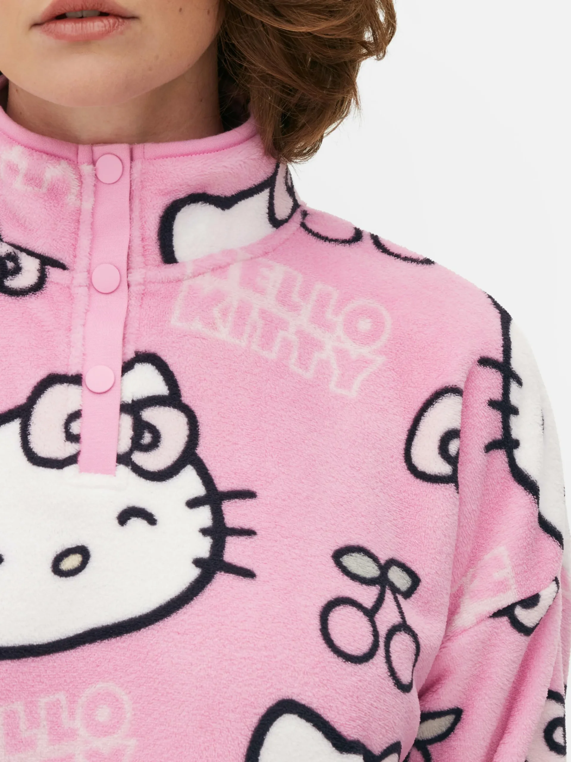 Schlafanzugoberteile|Primark „Hello Kitty“ Fleece-Schlafanzugtop Zum 50. Jubiläum Rosa