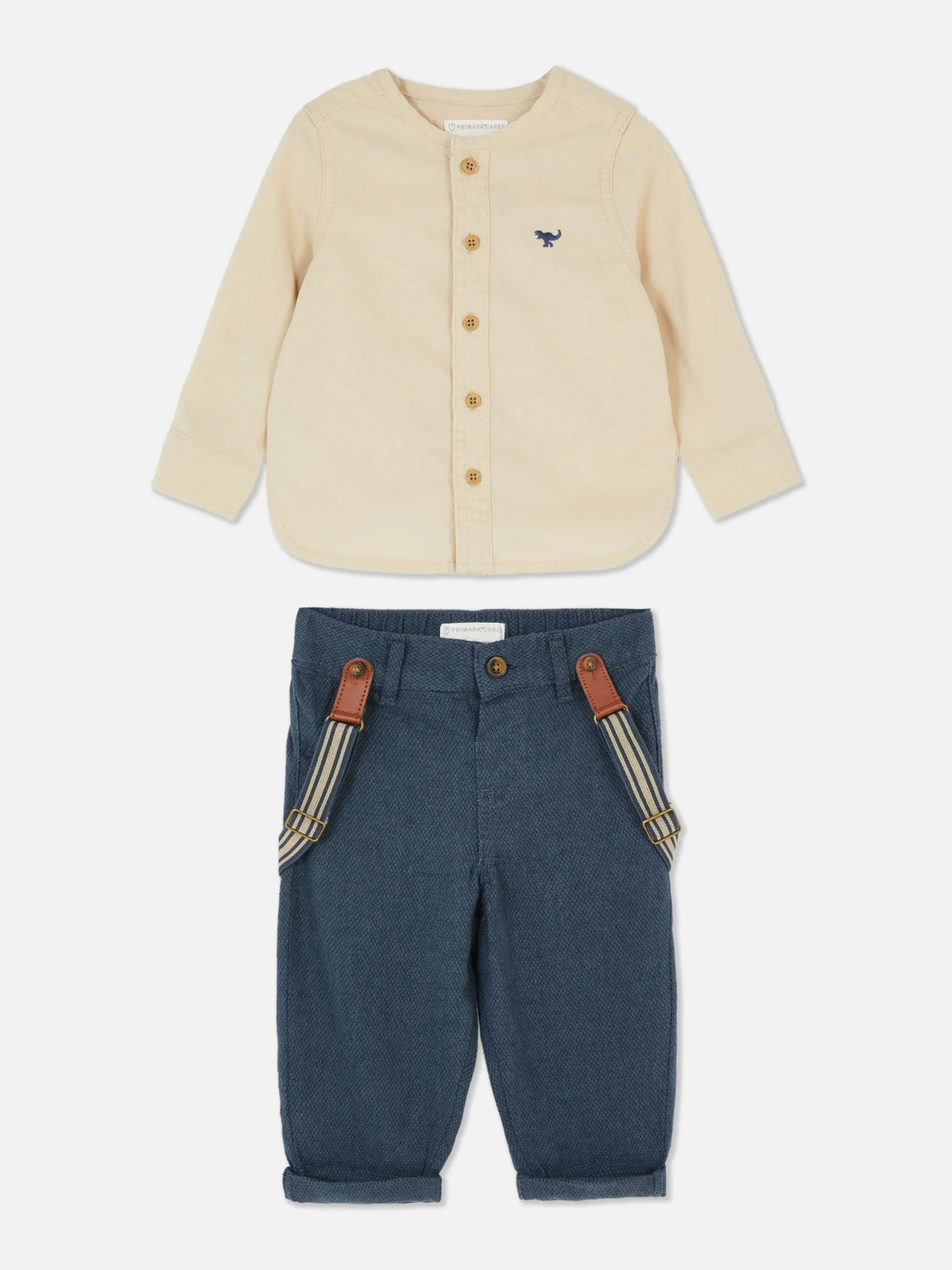 Sets Und Outfits|Primark Hemd Mit Knopfleiste Und Hose Mit Hosenträgern Steinfarben
