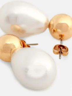 Schmuck|Primark Hängeohrringe Mit Kunstperlen Gelb