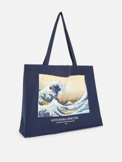 Reiseaccessoires|Primark „Hokusai Die Große Welle“ Canvas-Tasche Marineblau
