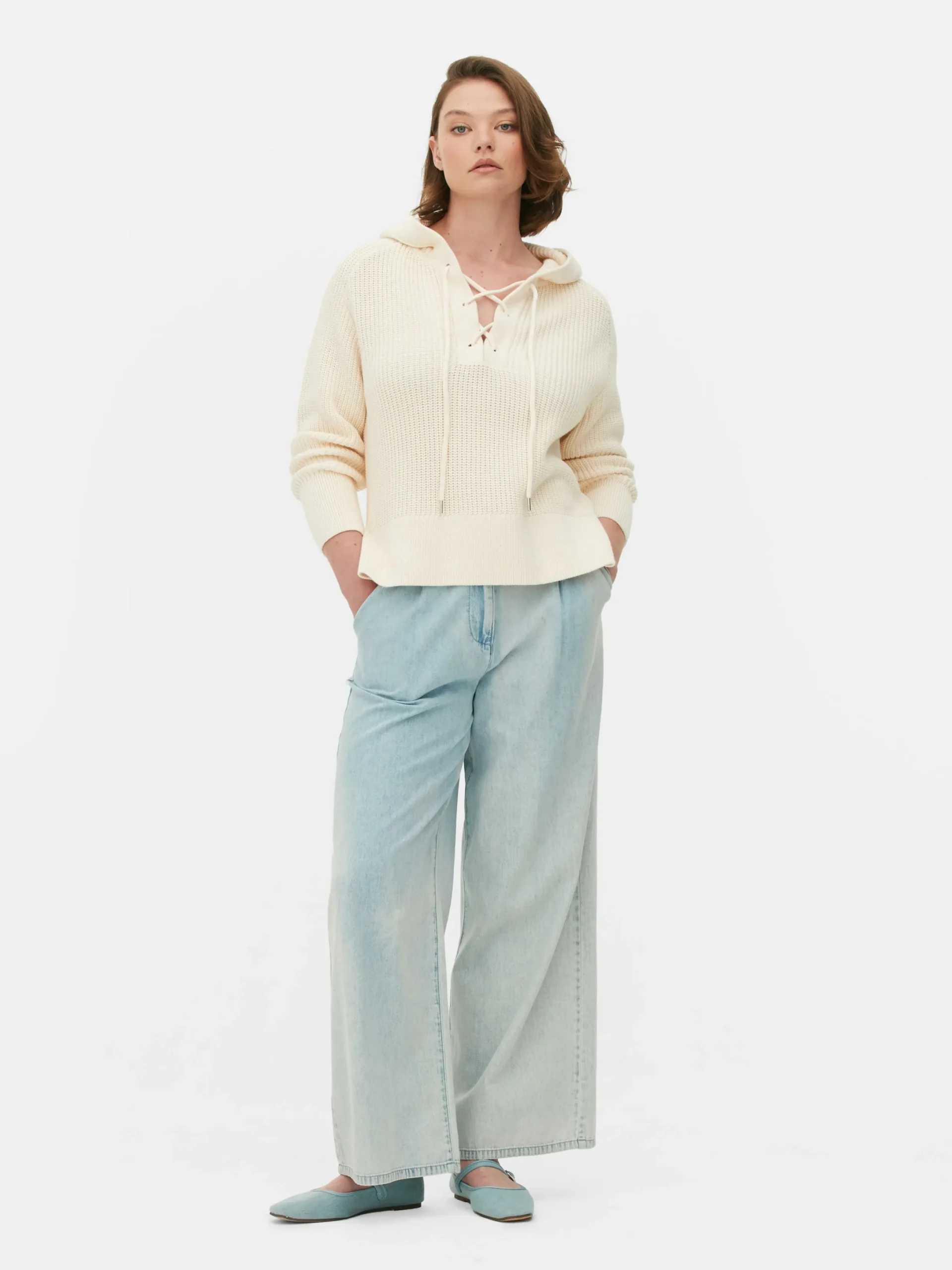 Pullover Und Cardigans|Primark Hoodie Mit Schnürausschnitt Ecrufarben