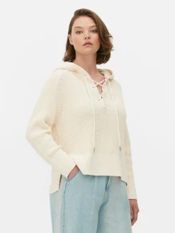 Pullover Und Cardigans|Primark Hoodie Mit Schnürausschnitt Ecrufarben