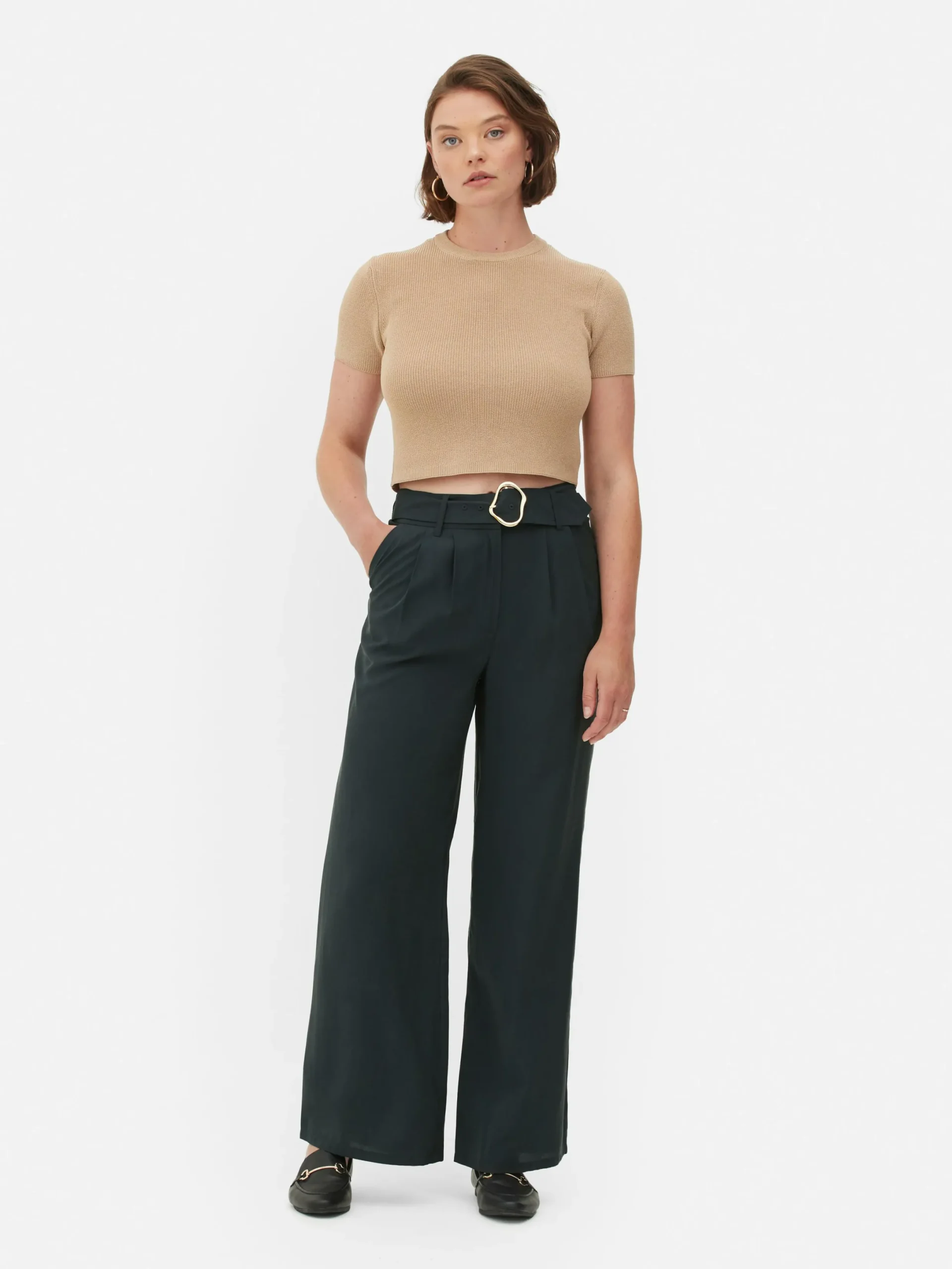 Hosen Und Leggings|Primark Hose Mit Weitem Bein Und Schnalle Zum Kombinieren Schwarz