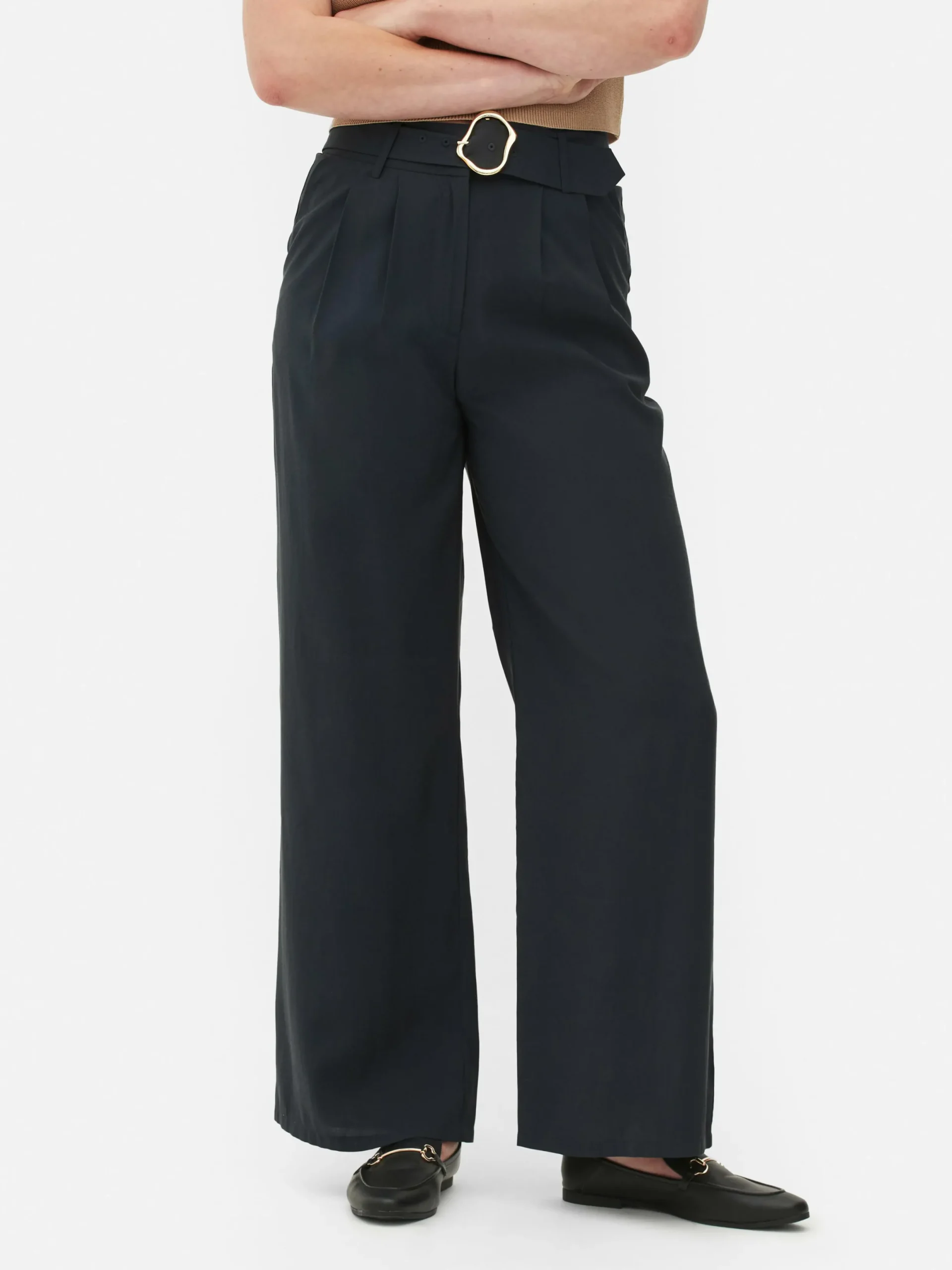 Hosen Und Leggings|Primark Hose Mit Weitem Bein Und Schnalle Zum Kombinieren Schwarz