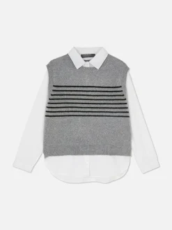 Blusen|Primark 2-in-1-Hemd Mit Weste Im Lagenlook Grau