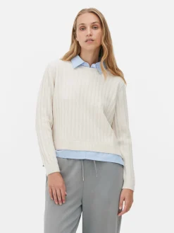 Pullover Und Cardigans|Primark 2-in-1-Hemdpullover Elfenbeinfarben