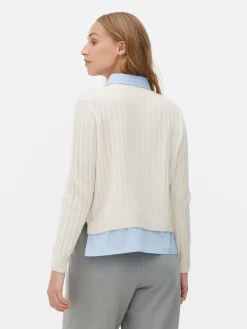 Pullover Und Cardigans|Primark 2-in-1-Hemdpullover Elfenbeinfarben