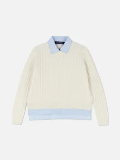 Pullover Und Cardigans|Primark 2-in-1-Hemdpullover Elfenbeinfarben
