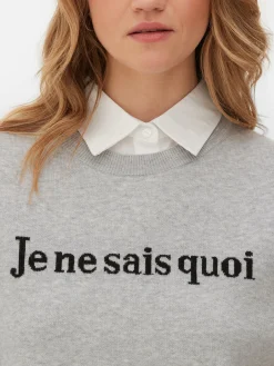 Pullover Und Cardigans|Primark 2-in-1-Set Aus Strickpullover Mit Slogan Und Hemd Grau