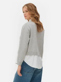 Pullover Und Cardigans|Primark 2-in-1-Set Aus Strickpullover Mit Slogan Und Hemd Grau