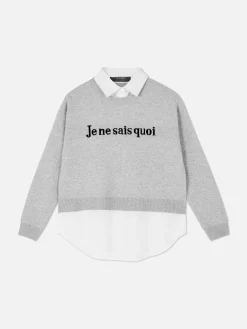 Pullover Und Cardigans|Primark 2-in-1-Set Aus Strickpullover Mit Slogan Und Hemd Grau