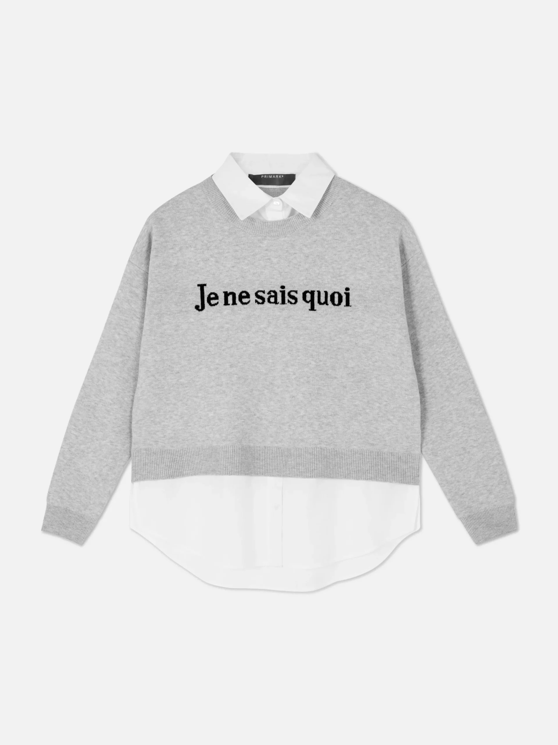 Pullover Und Cardigans|Primark 2-in-1-Set Aus Strickpullover Mit Slogan Und Hemd Grau
