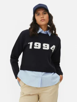 Pullover Und Cardigans|Primark 2-in-1-Set Aus Strickpullover Mit Slogan Und Hemd Marineblau
