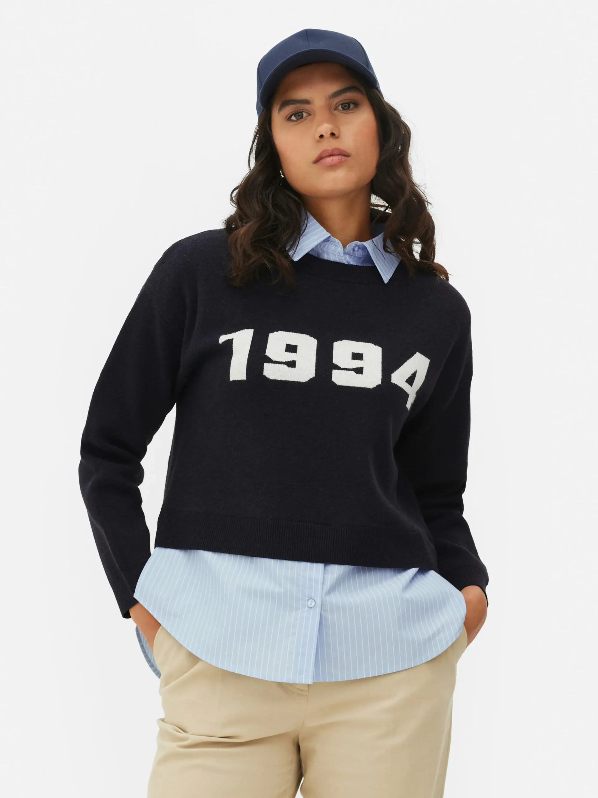 Pullover Und Cardigans|Primark 2-in-1-Set Aus Strickpullover Mit Slogan Und Hemd Marineblau