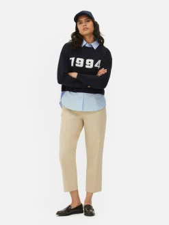 Pullover Und Cardigans|Primark 2-in-1-Set Aus Strickpullover Mit Slogan Und Hemd Marineblau