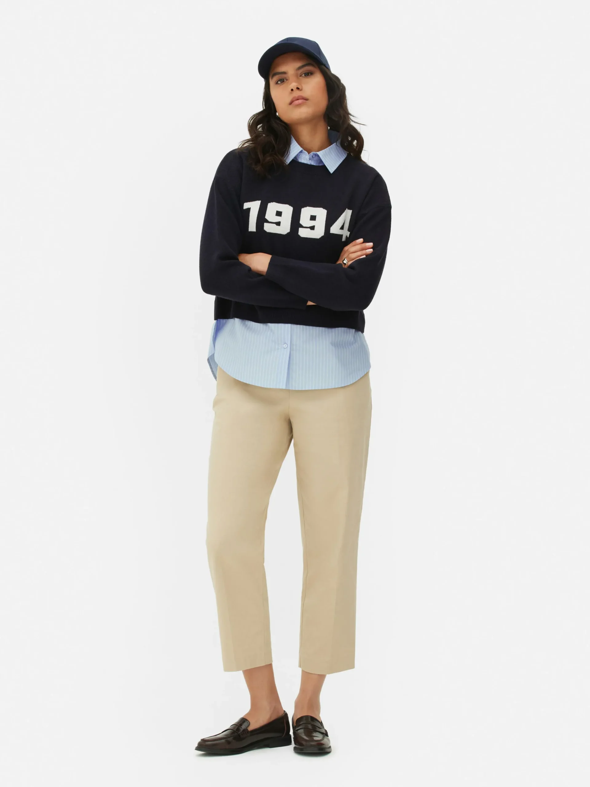 Pullover Und Cardigans|Primark 2-in-1-Set Aus Strickpullover Mit Slogan Und Hemd Marineblau